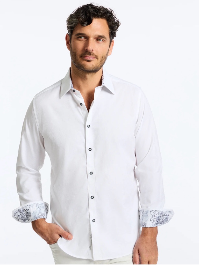 Robert Graham White Dress Shirt With Printed Cuffs